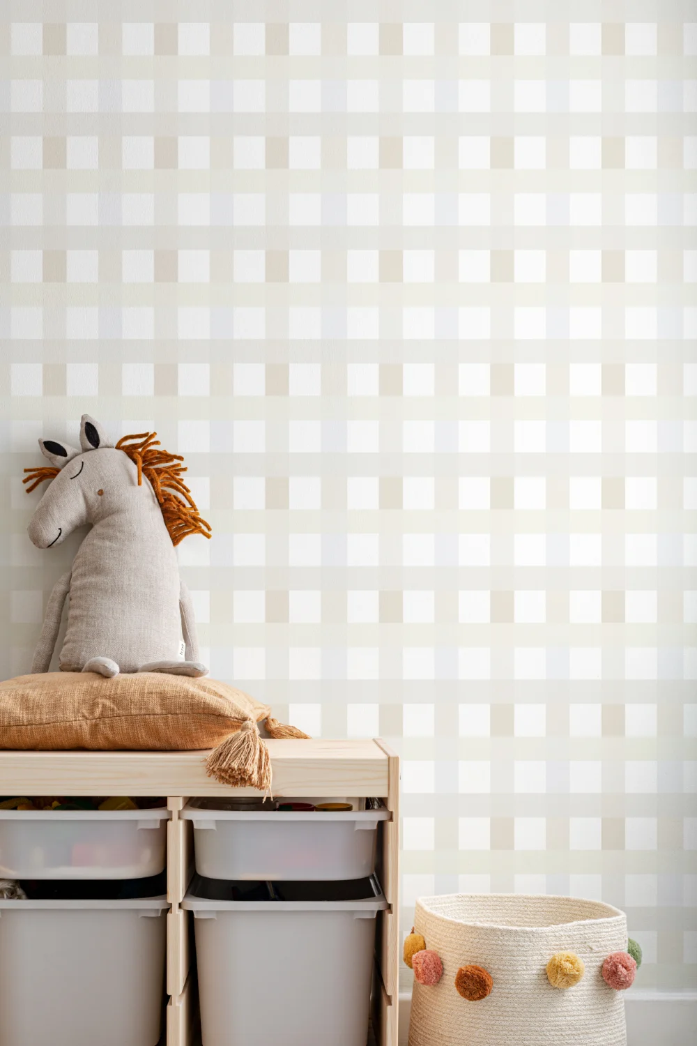 Licht Neutraal Gingham Behang