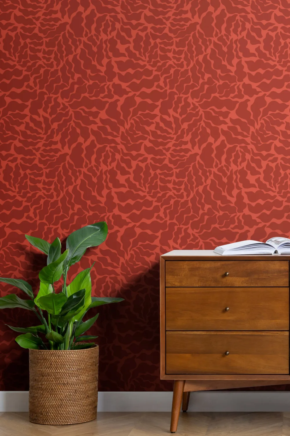 Roșu Abstract Fern Leaf Wallpaper