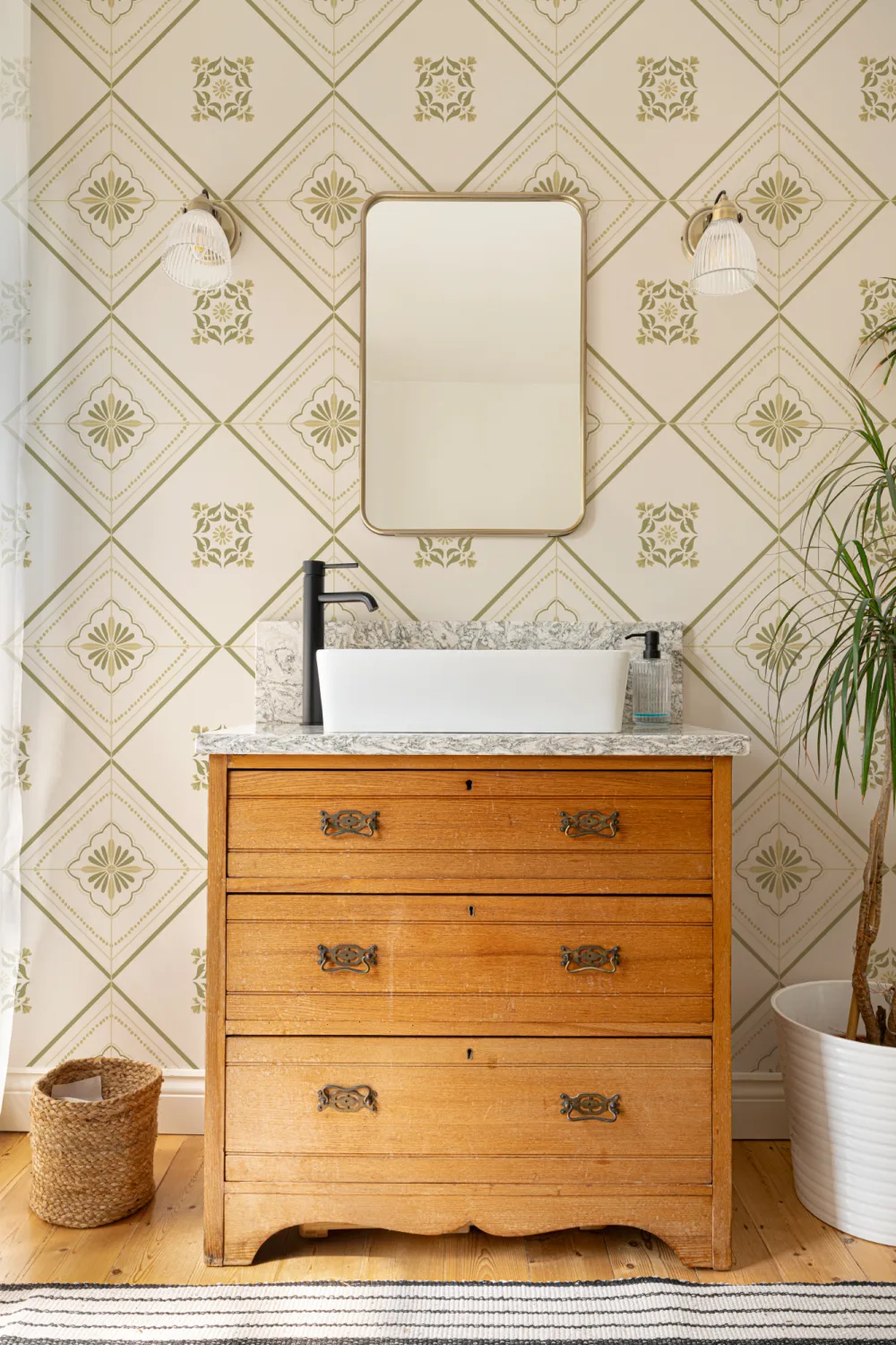 Green Geometric Tile Pattern Wall Mural