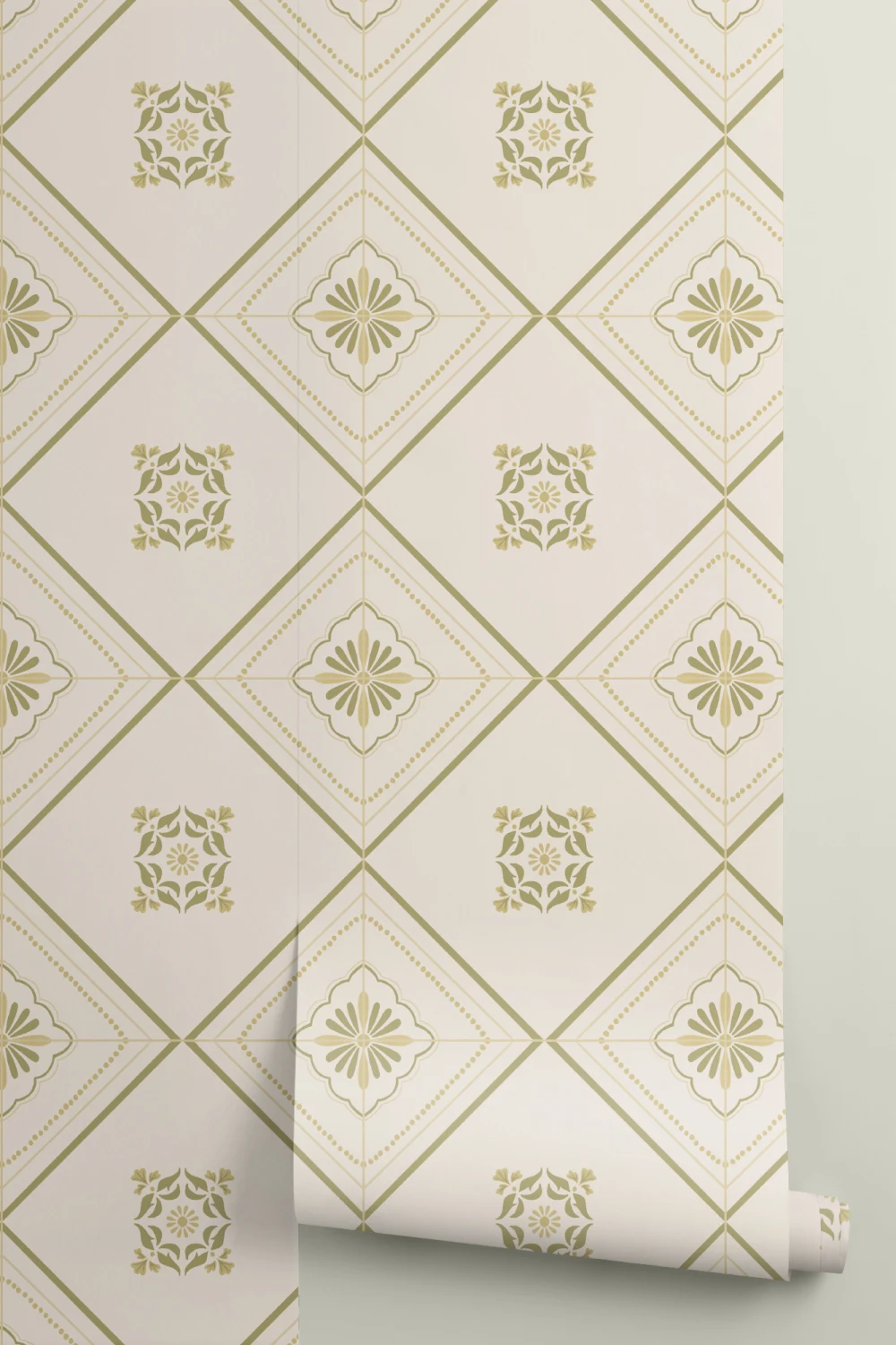 Green Geometric Tile Pattern Wall Mural