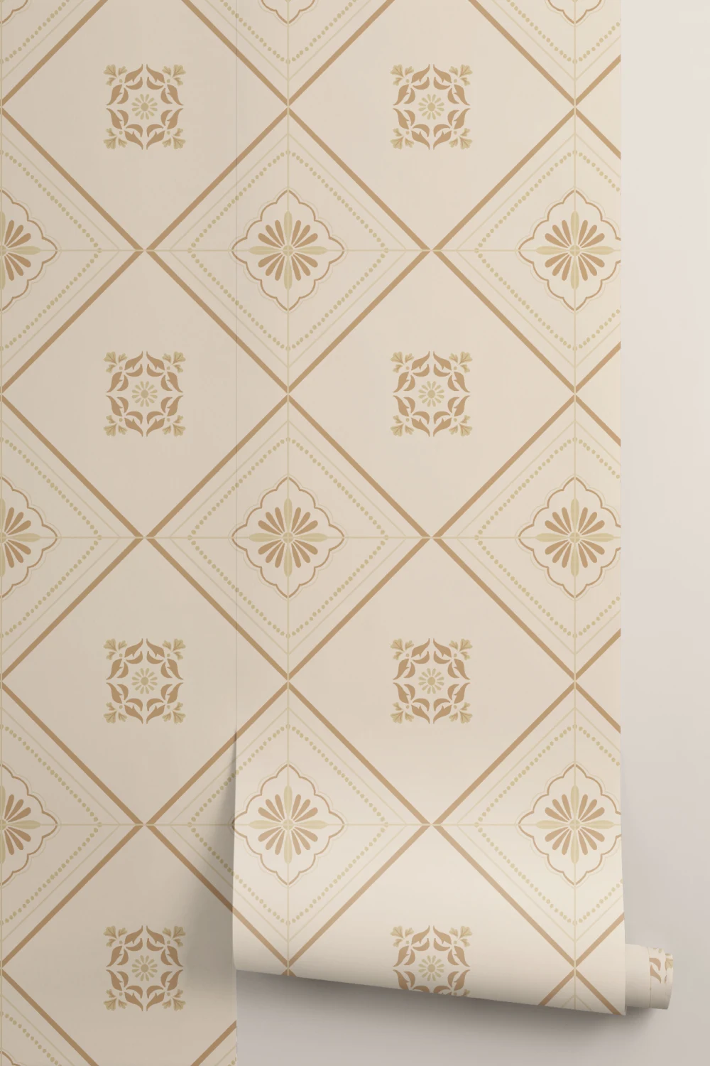 Mural de papel de parede de azulejo geométrico vintage bege