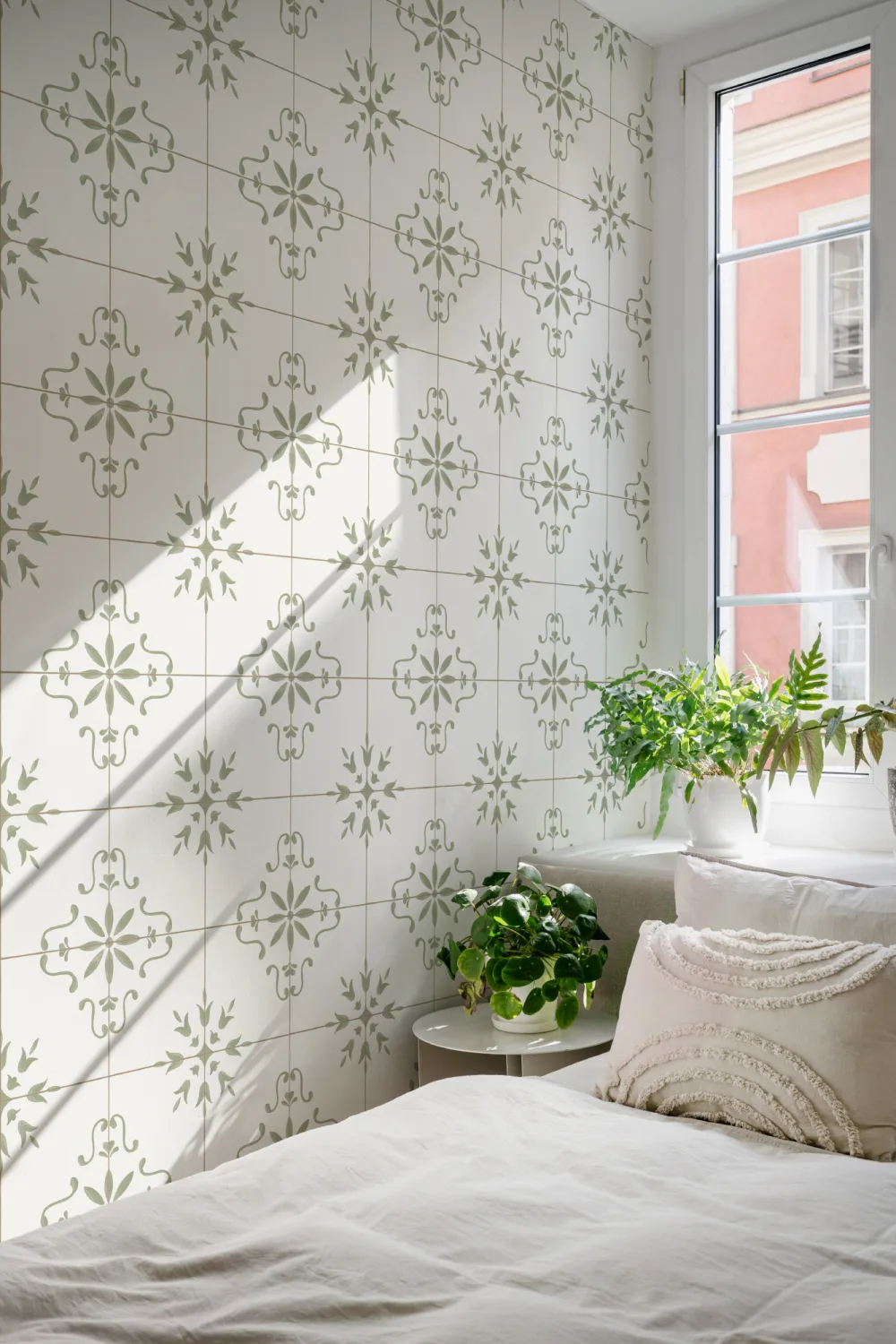 Vihreä Azulejo laatta kuvio Vintage tyyli kuvatapetti