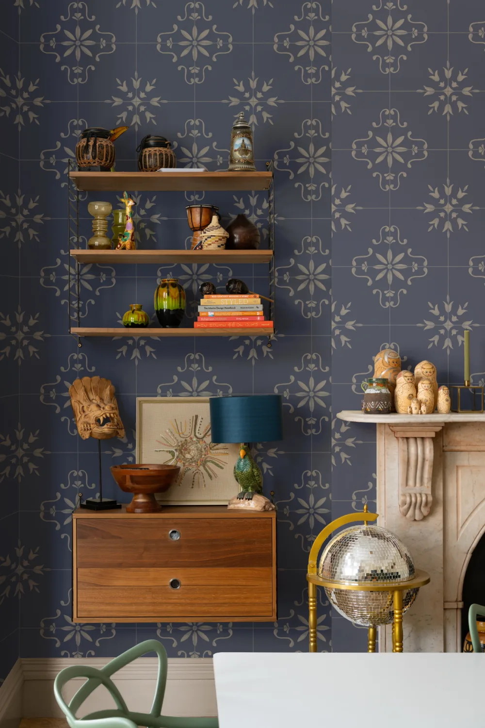 Navy Azulejo Tile Pattern Mural