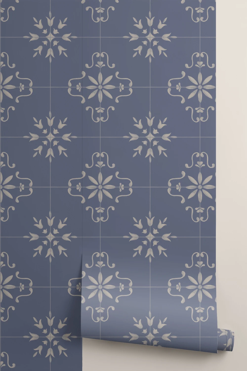 Navy Azulejo Tile Pattern Mural