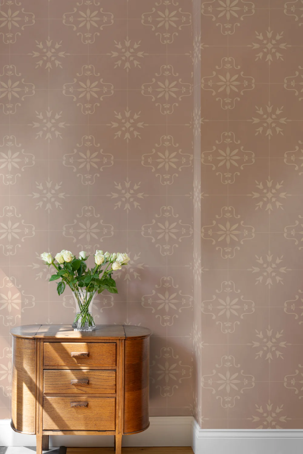 Blush Azulejo Geometric Tile Pattern Wallpaper Mural