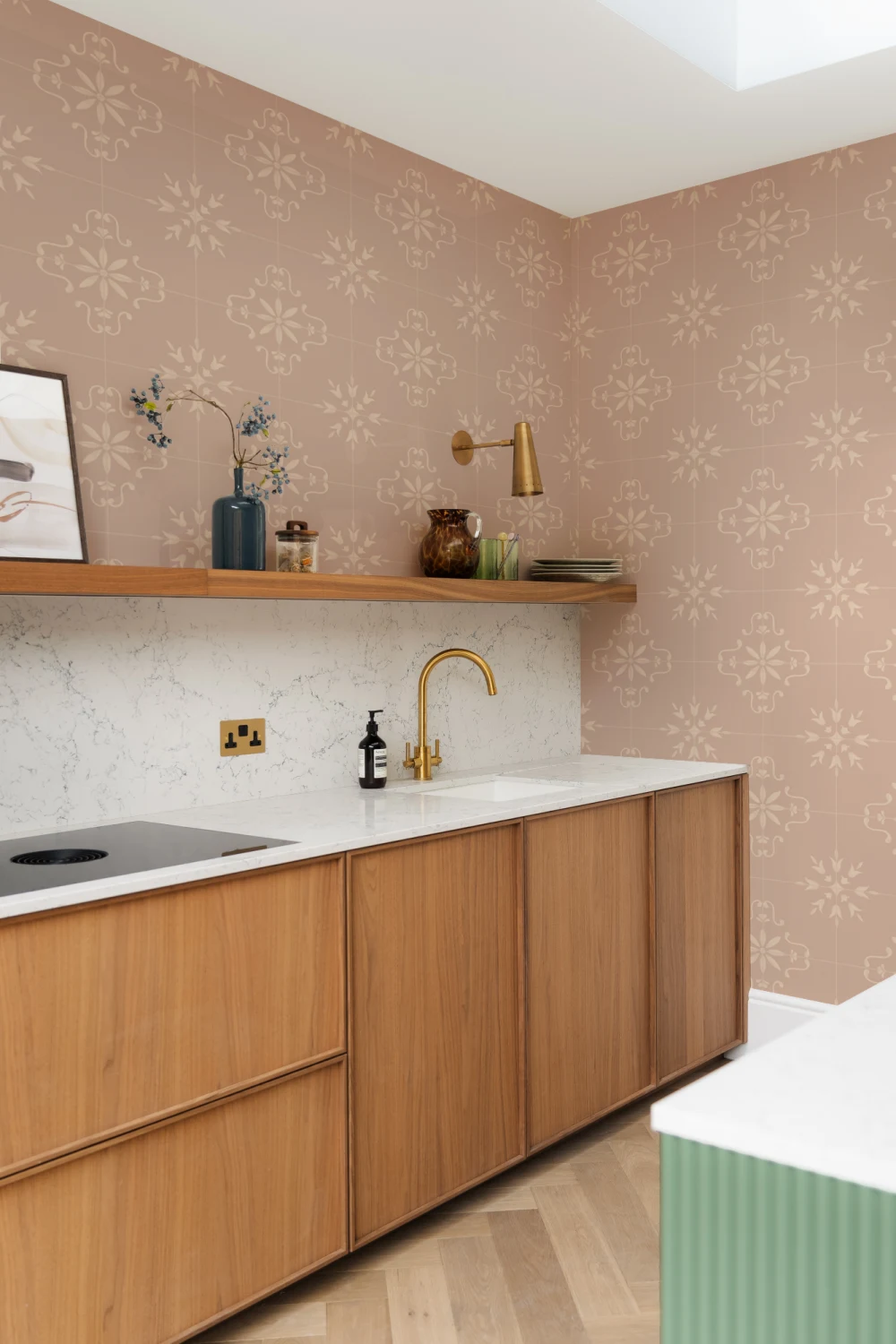 Blush Azulejo Geometric Tile Pattern Wallpaper Mural