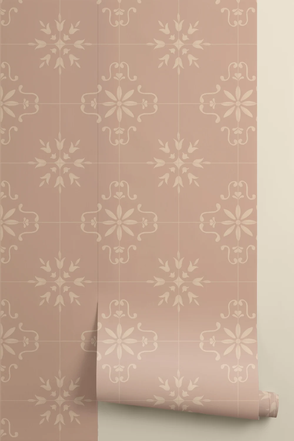 Blush Azulejo Geometric Tile Pattern Wallpaper Mural