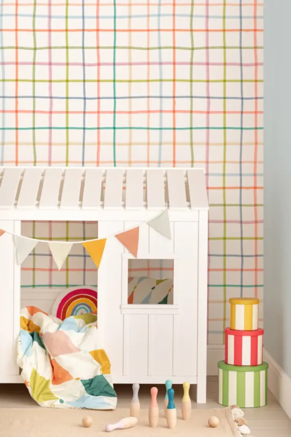 Mural de papel de parede Rainbow Hand Drawn Grid Stripes