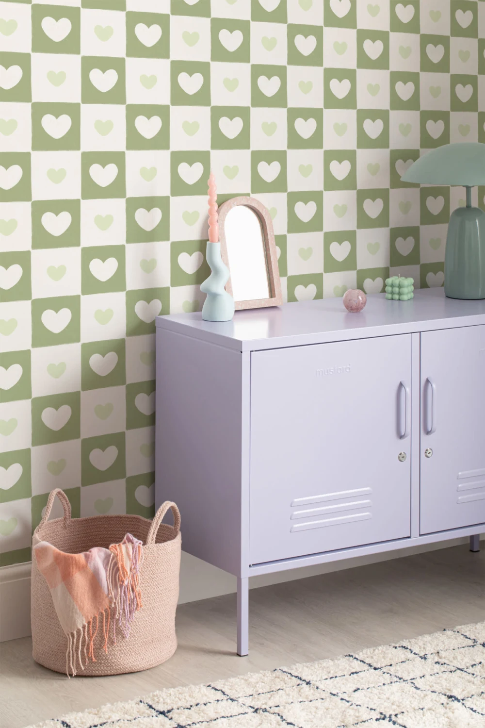 Green Check & Heart Print Wallpaper