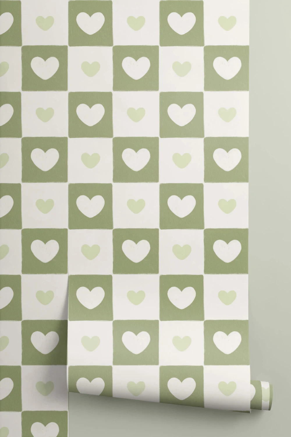 Green Check & Heart Print Wallpaper