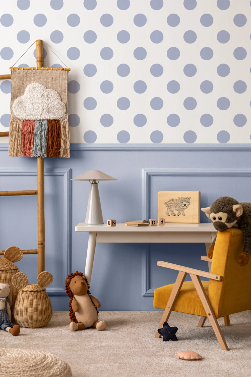 Blue Polka Dot Chic Pattern Mural for Playful Spaces