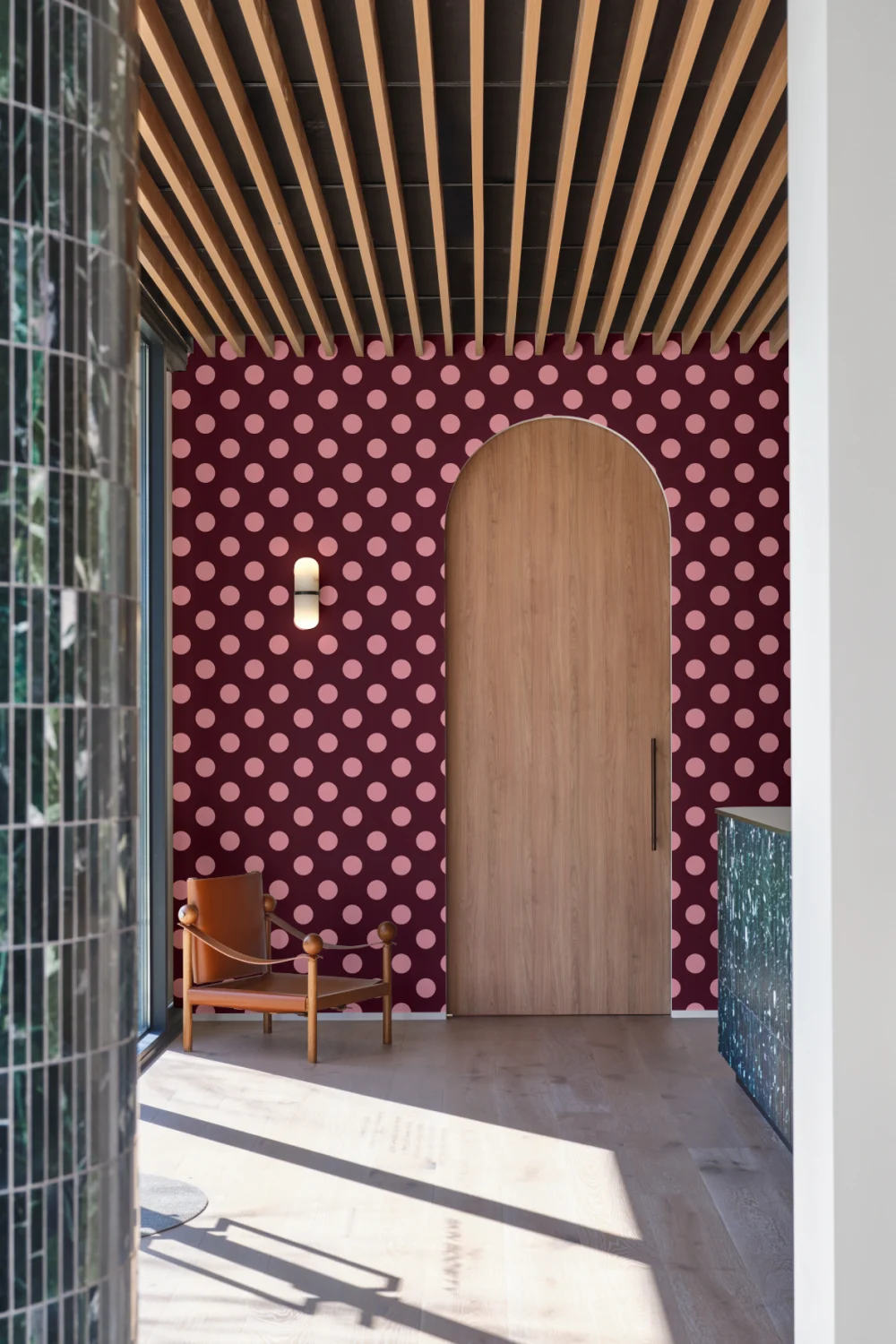 Burgundy And Pink Polka Dot Pattern Wall Mural