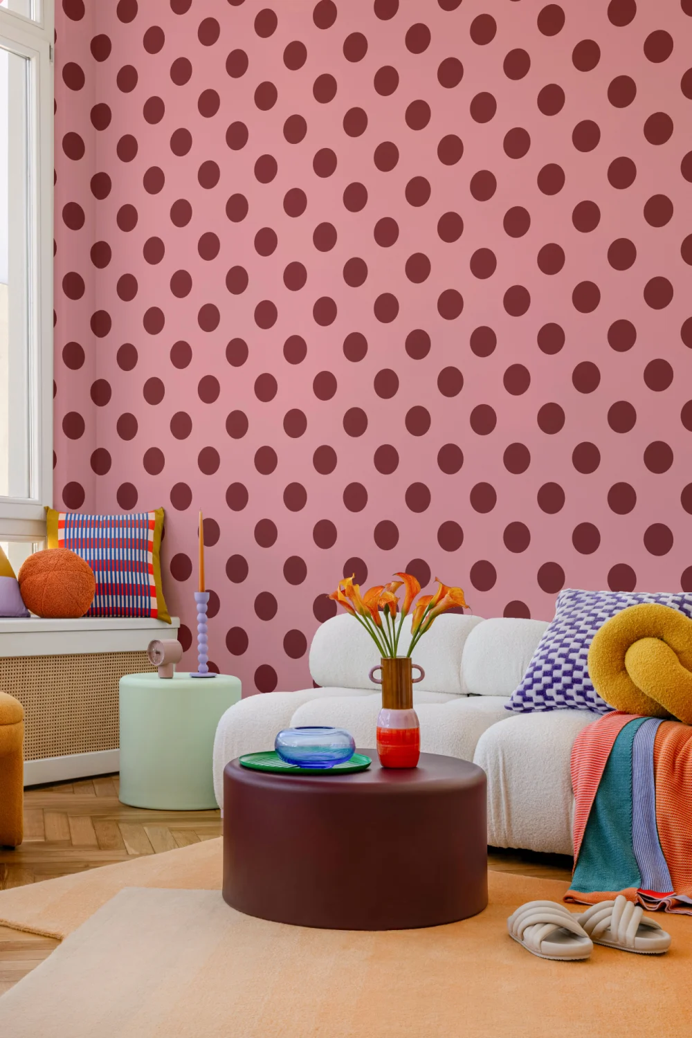 Pink And Red Polka Dot Pattern Wall Mural