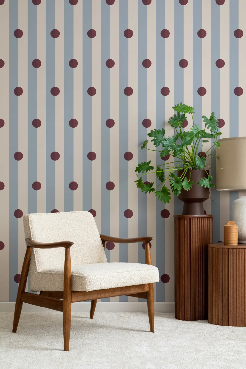 Blue Polka Dot Striped Kids' Pattern Mural