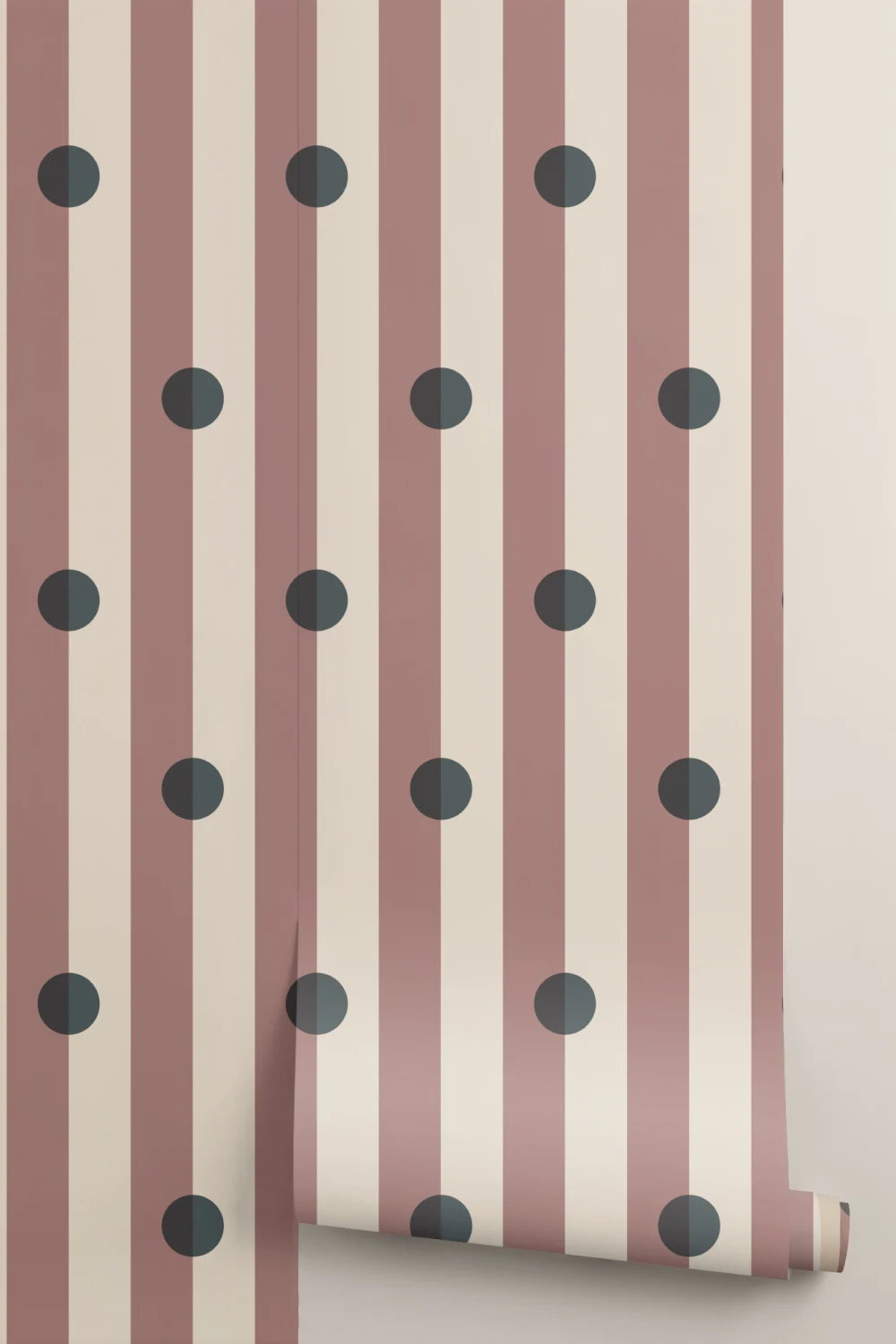 Veelkleurige retro gestreepte muurschildering met stippenpatroon