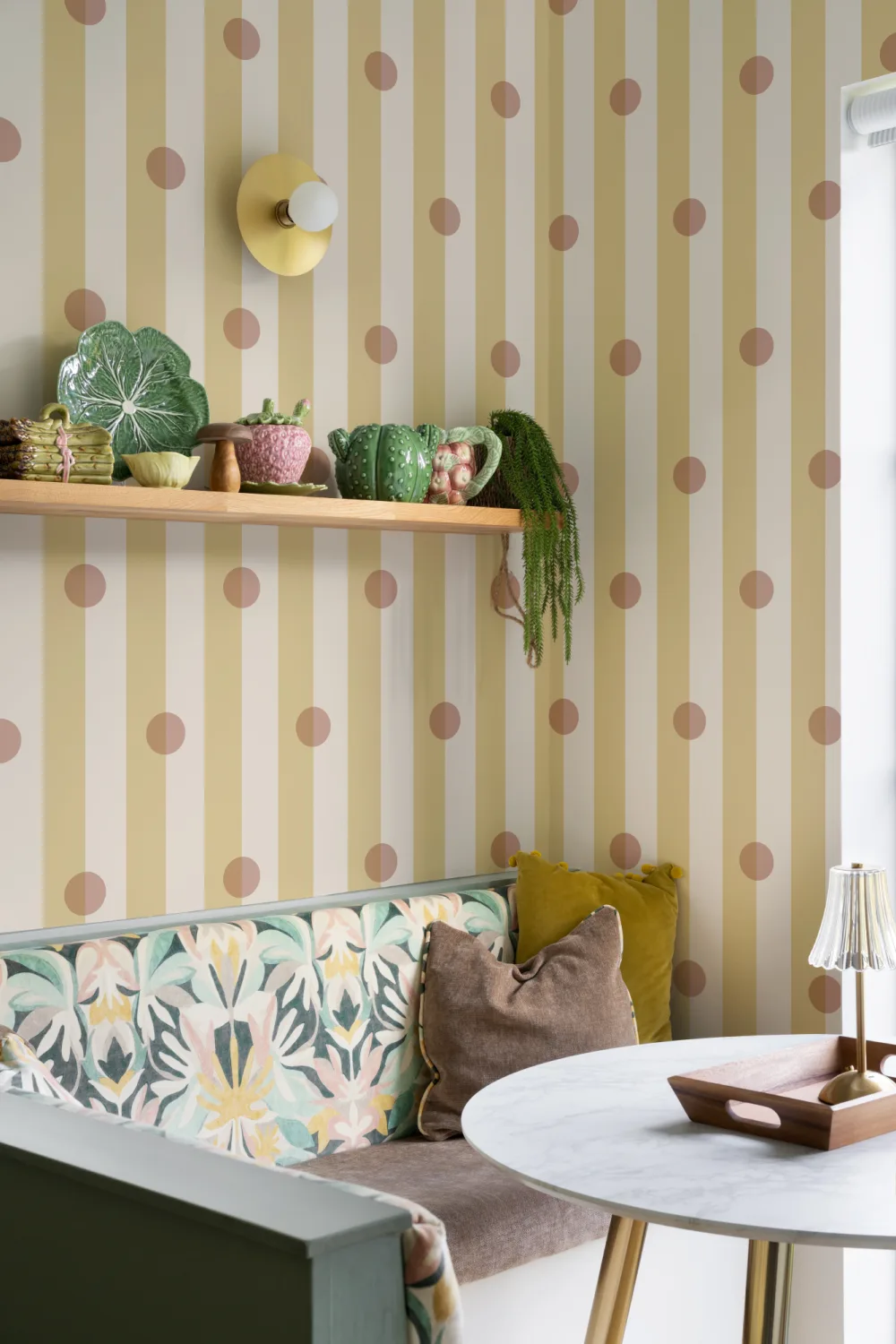 Yellow Striped Polka Dot Contemporary Mural
