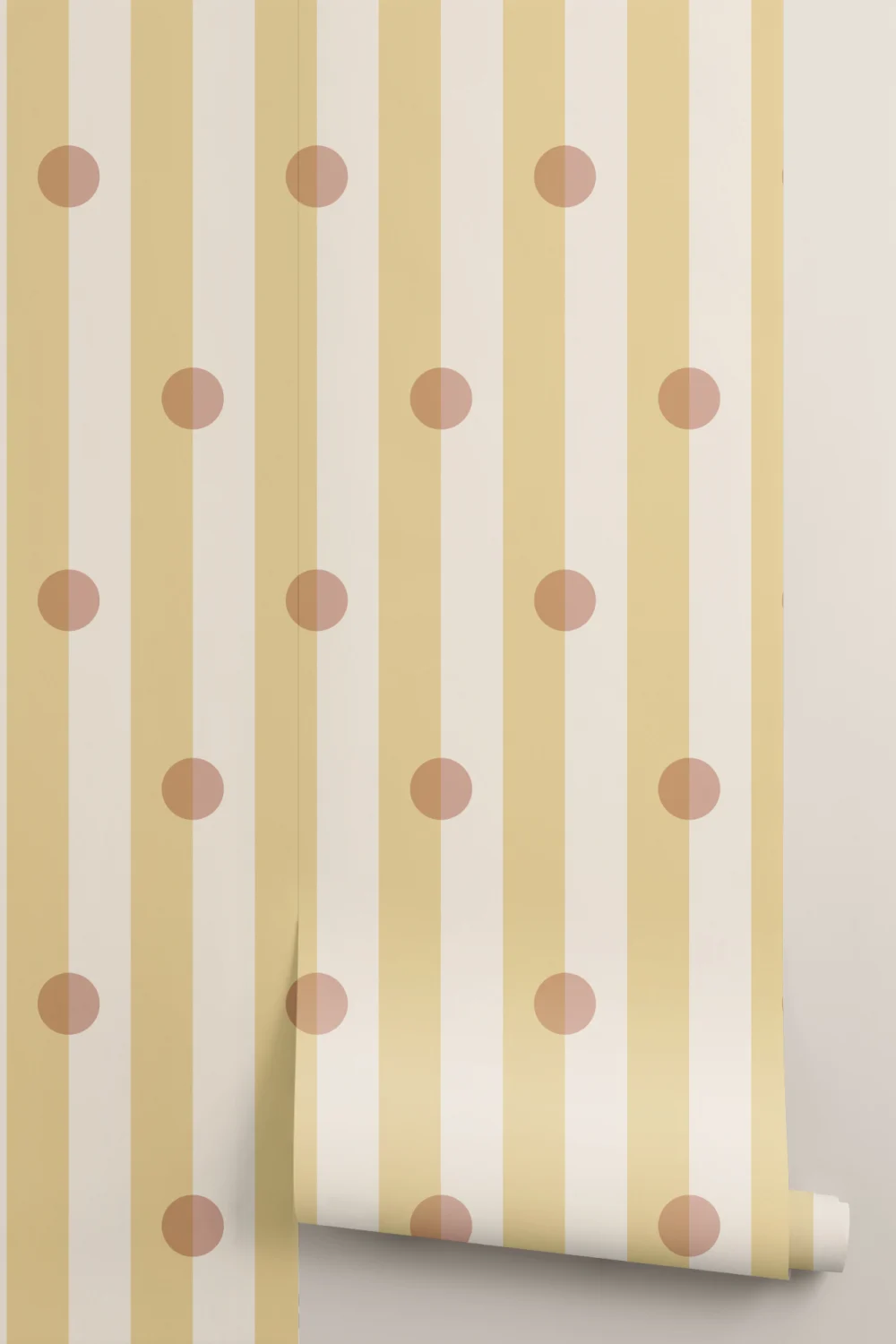Yellow Striped Polka Dot Contemporary Mural