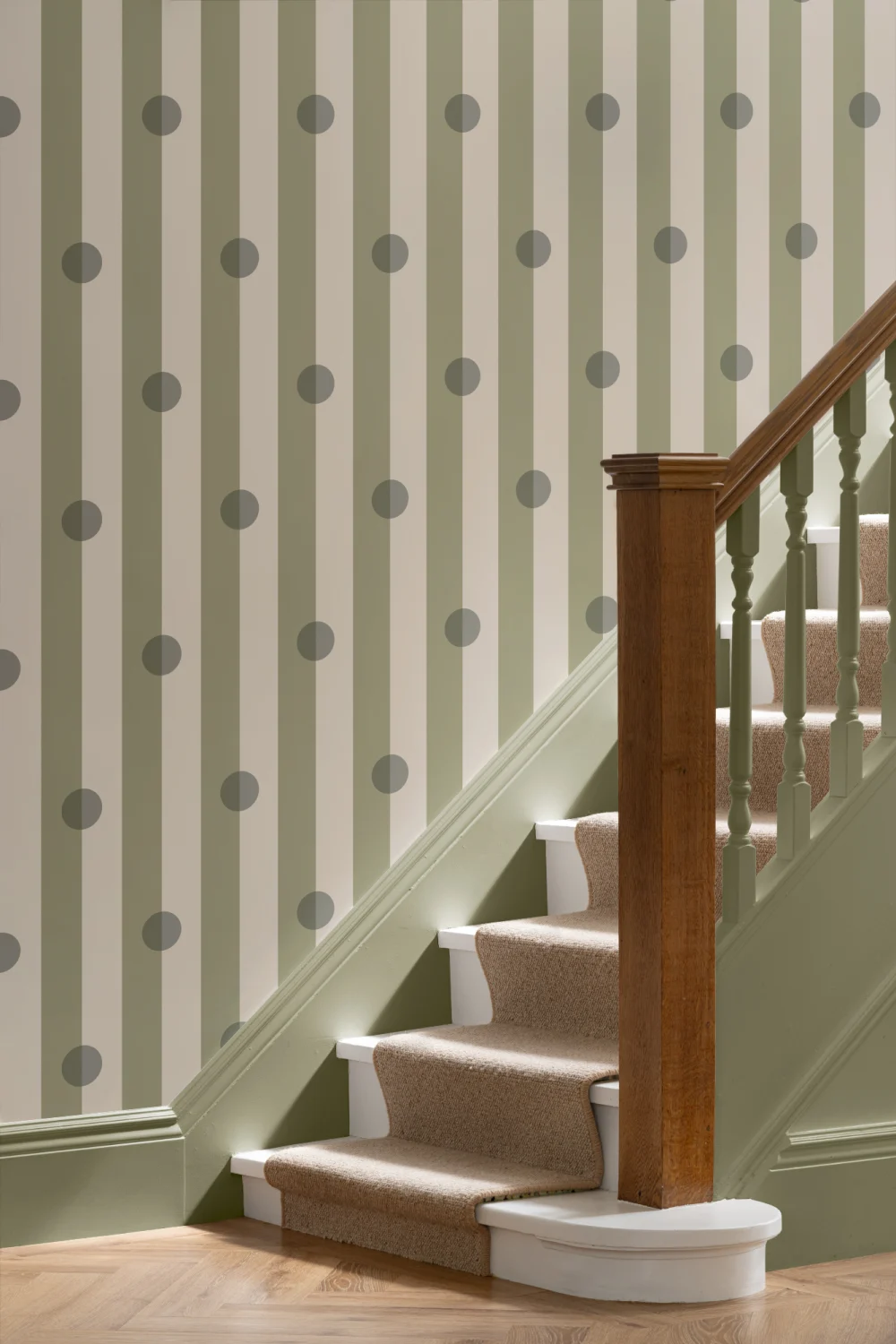 Green Polka Dot Striped Pattern Mural With Retro Vibe