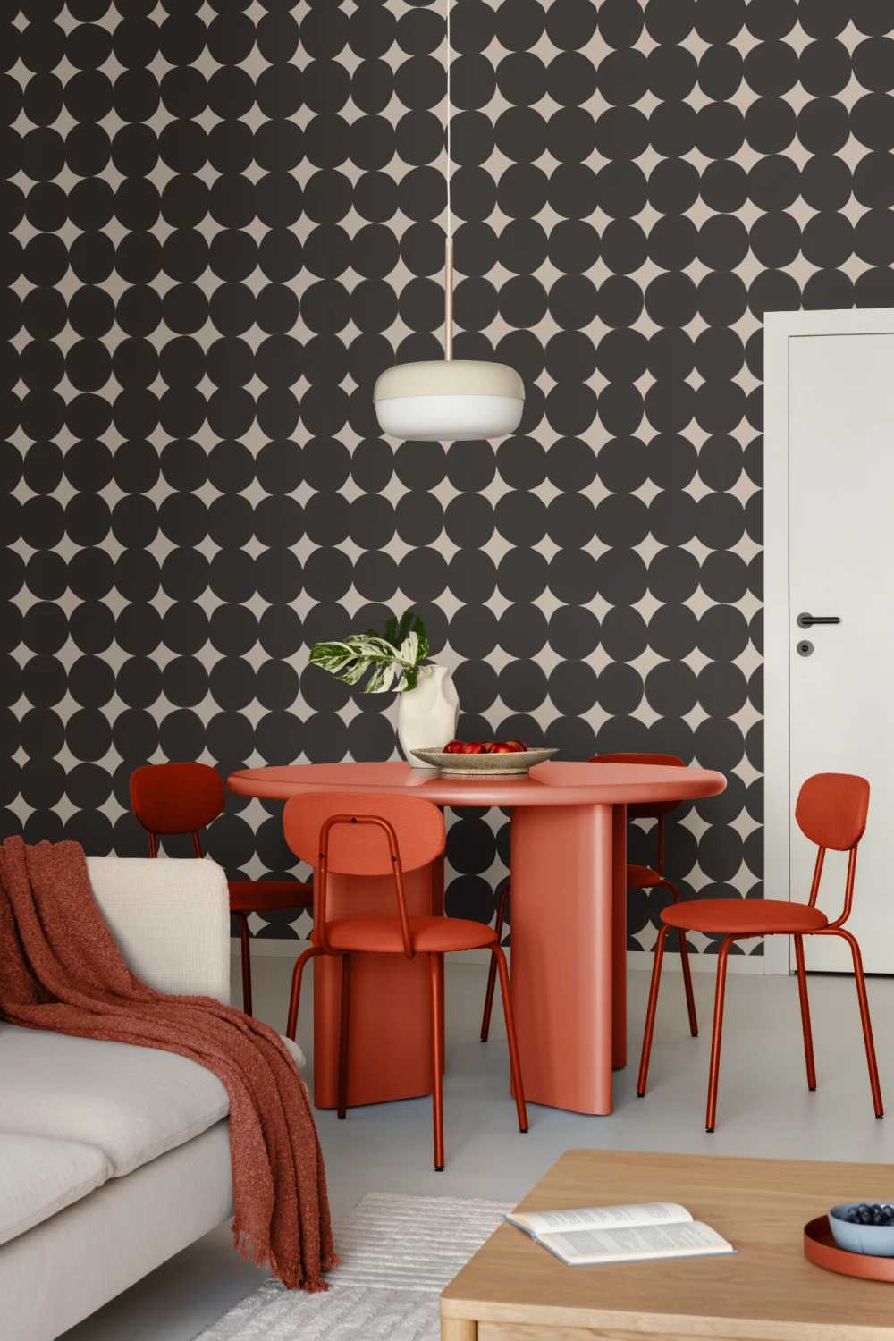 Black Geometric Pattern Mural Adds Modern Architectural Flair