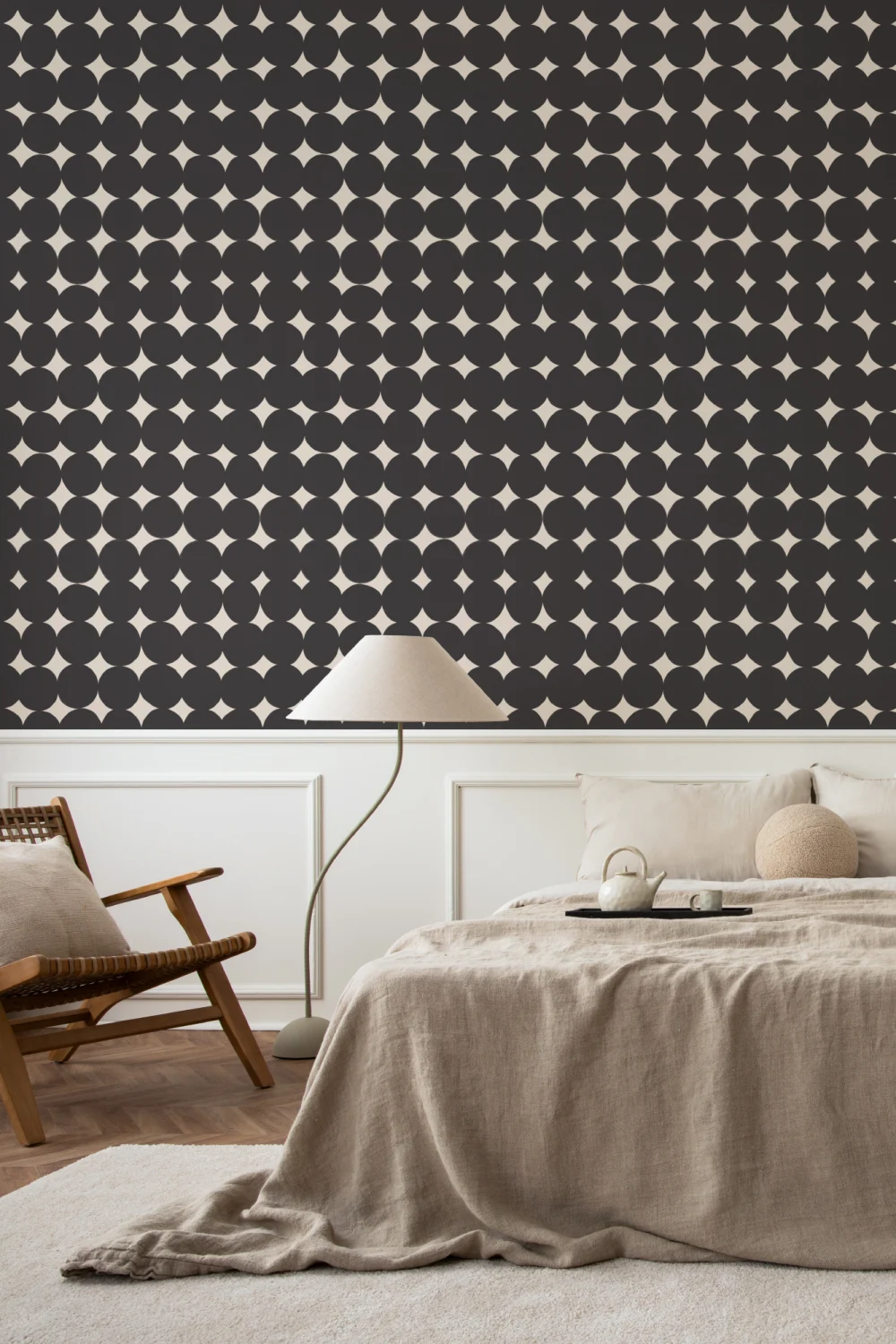 Black Geometric Pattern Mural Adds Modern Architectural Flair
