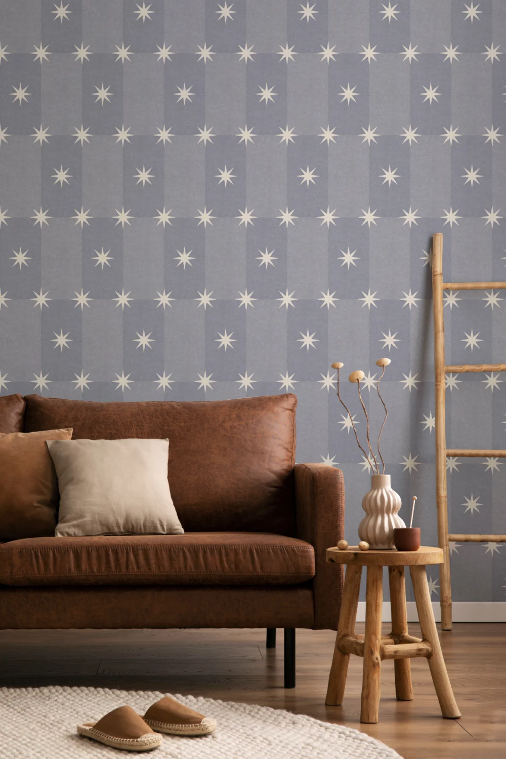 Sterling Blue Star Pattern Contemporary Kids Wall Mural