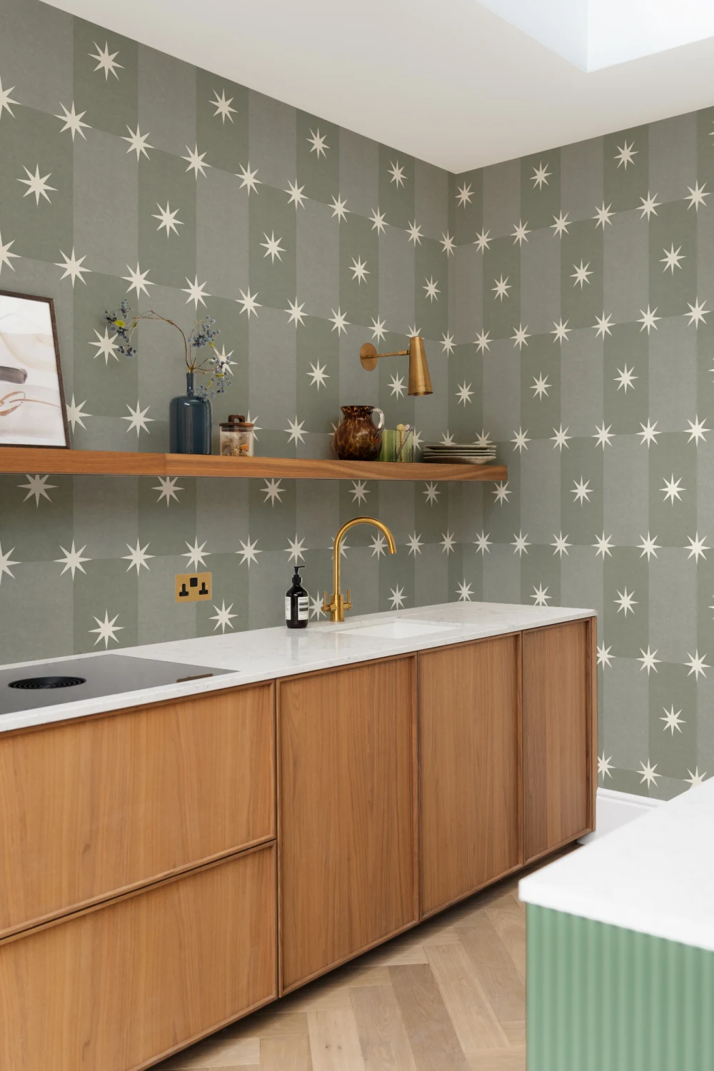 Sterling Green Geometric Star Pattern Contemporary Mural