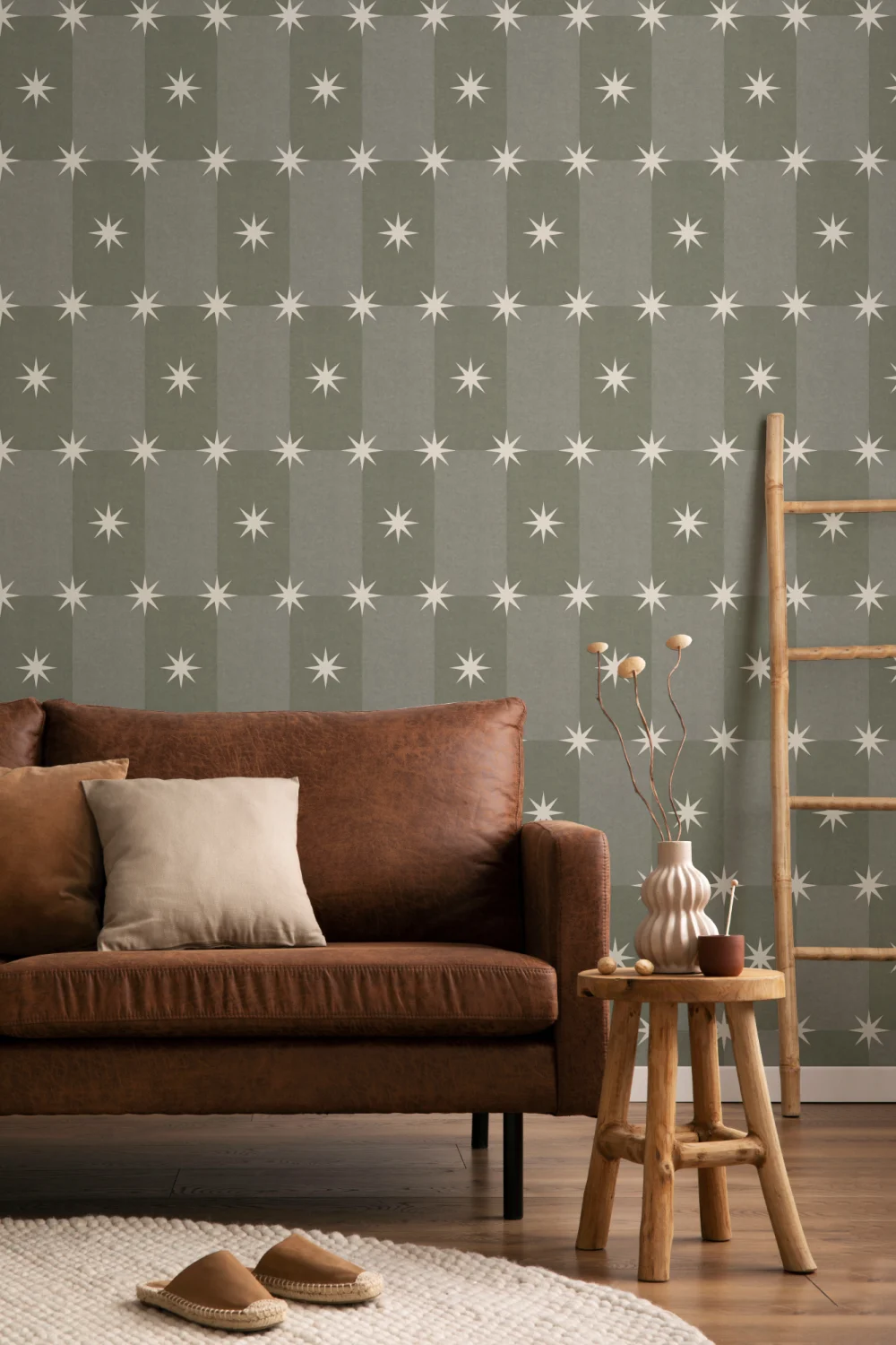 Sterling Green Geometric Star Pattern Contemporary Mural