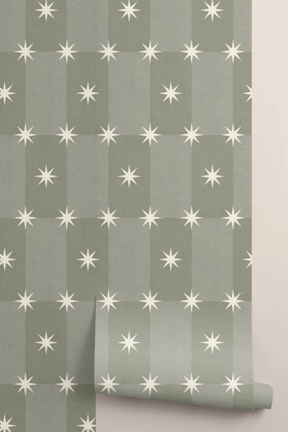 Sterling Green Geometric Star Pattern Contemporary Mural