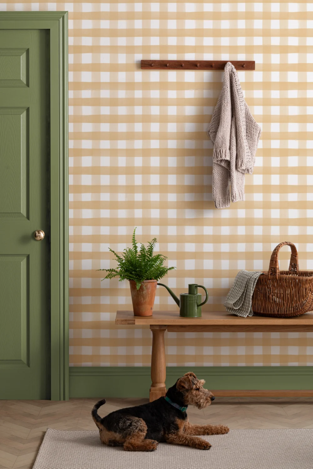 Gelbe Aquarell Gingham Tapete