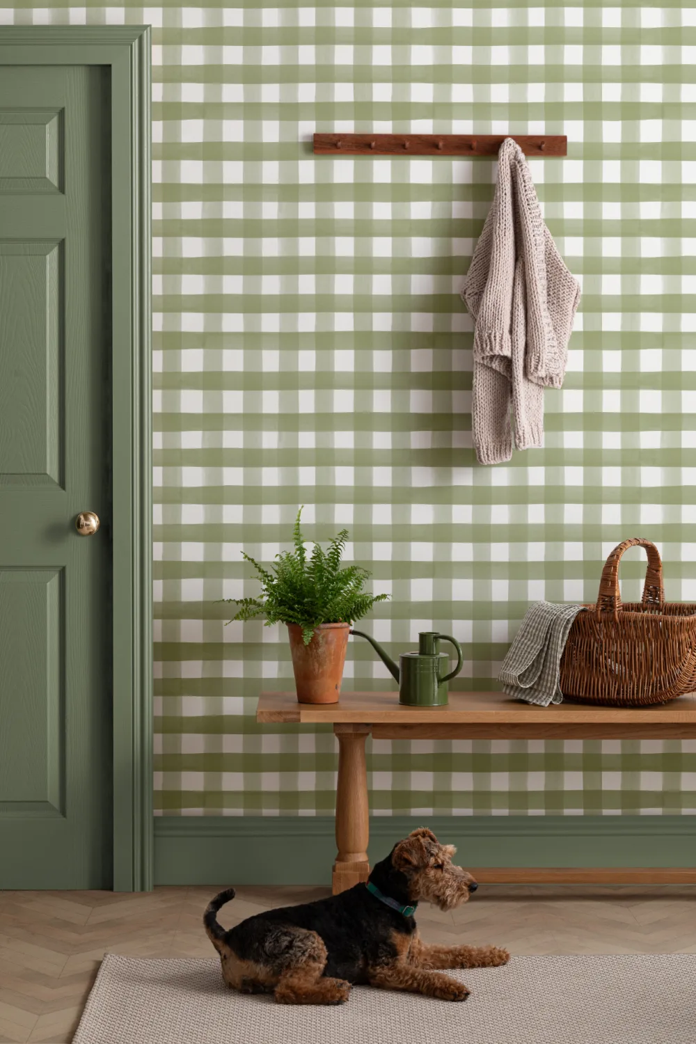 Dark Green Watercolor Gingham Wallpaper