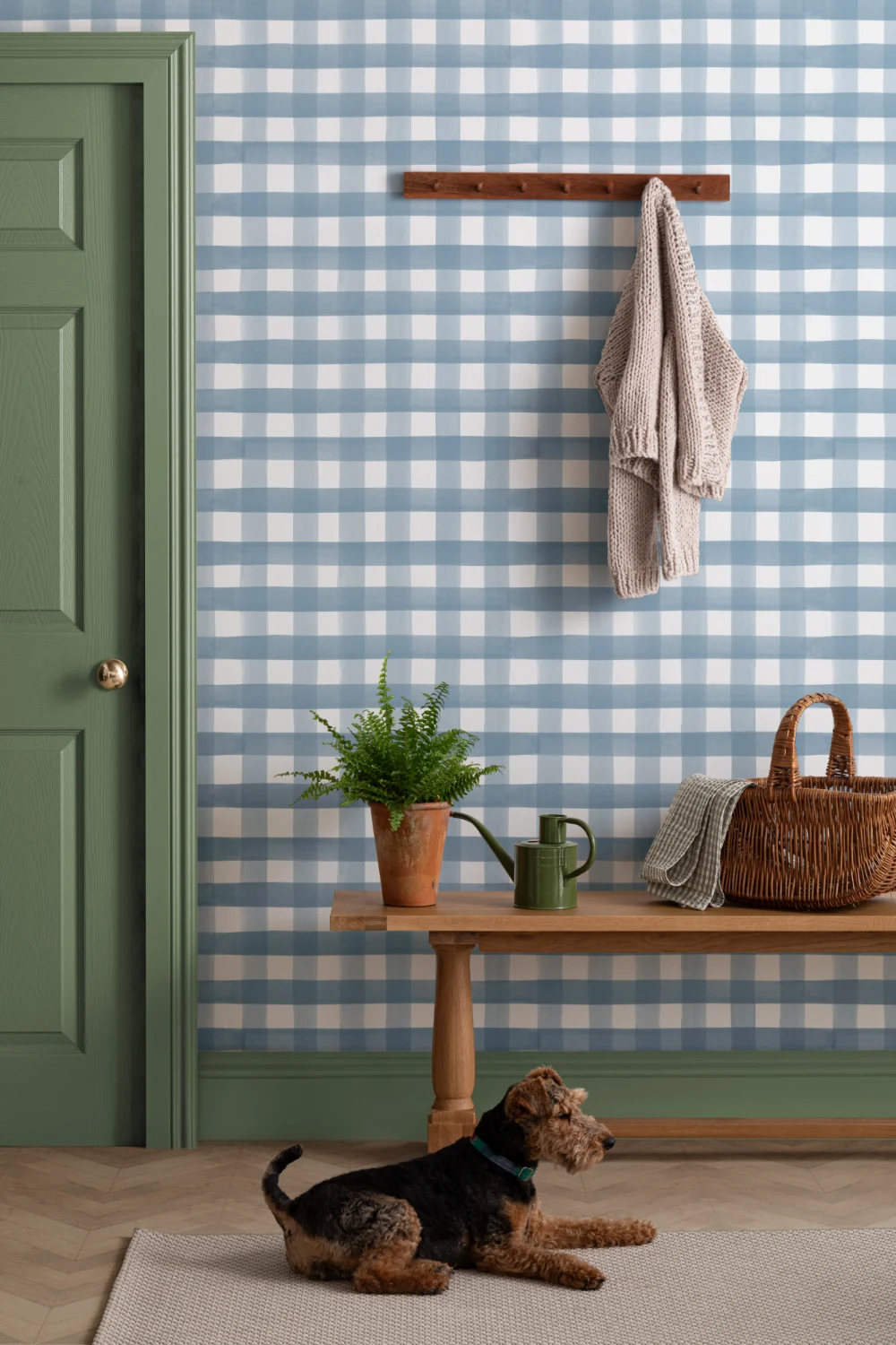 Marinblå akvarell Gingham tapet