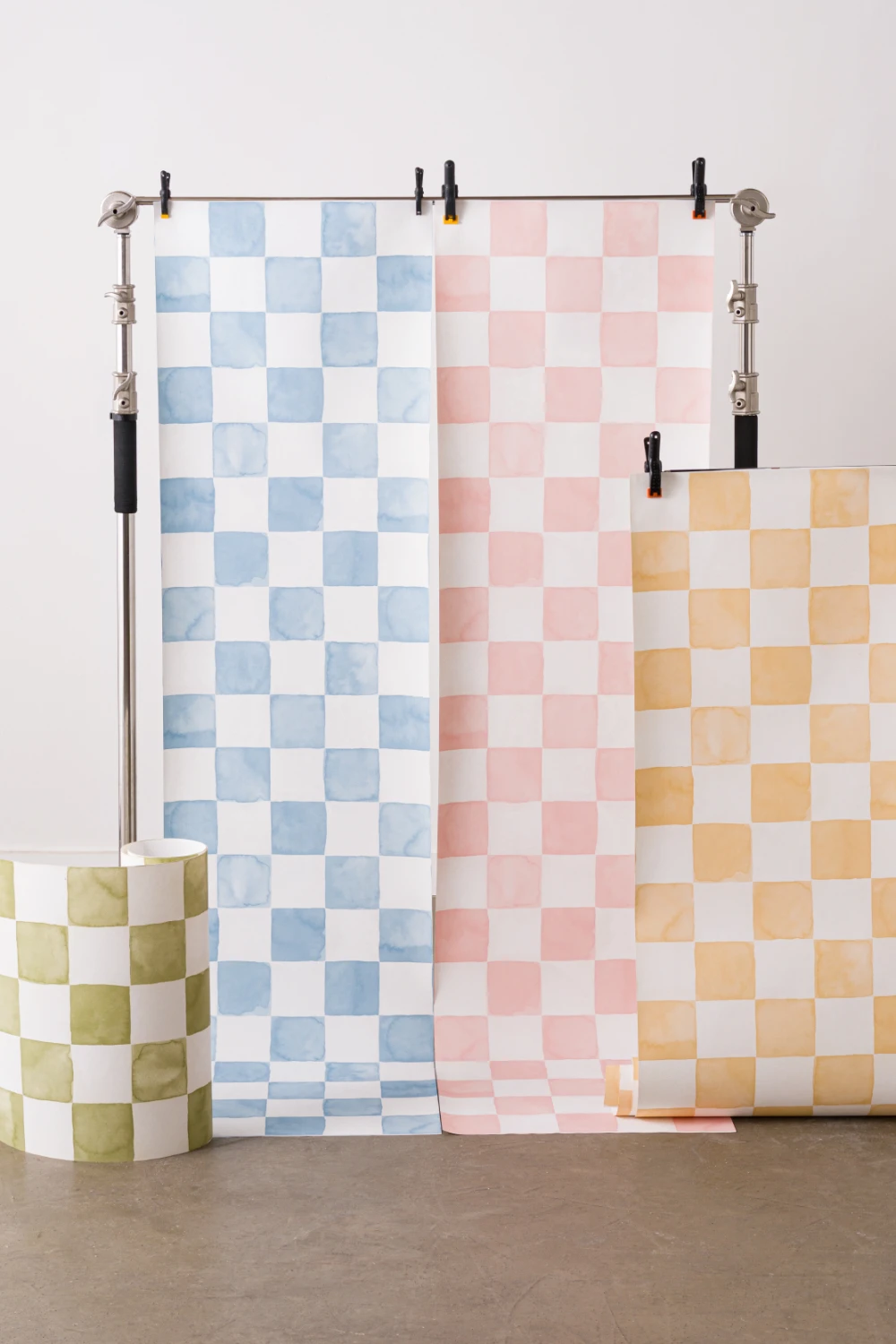 Pink Watercolor Checkered Tile Mural