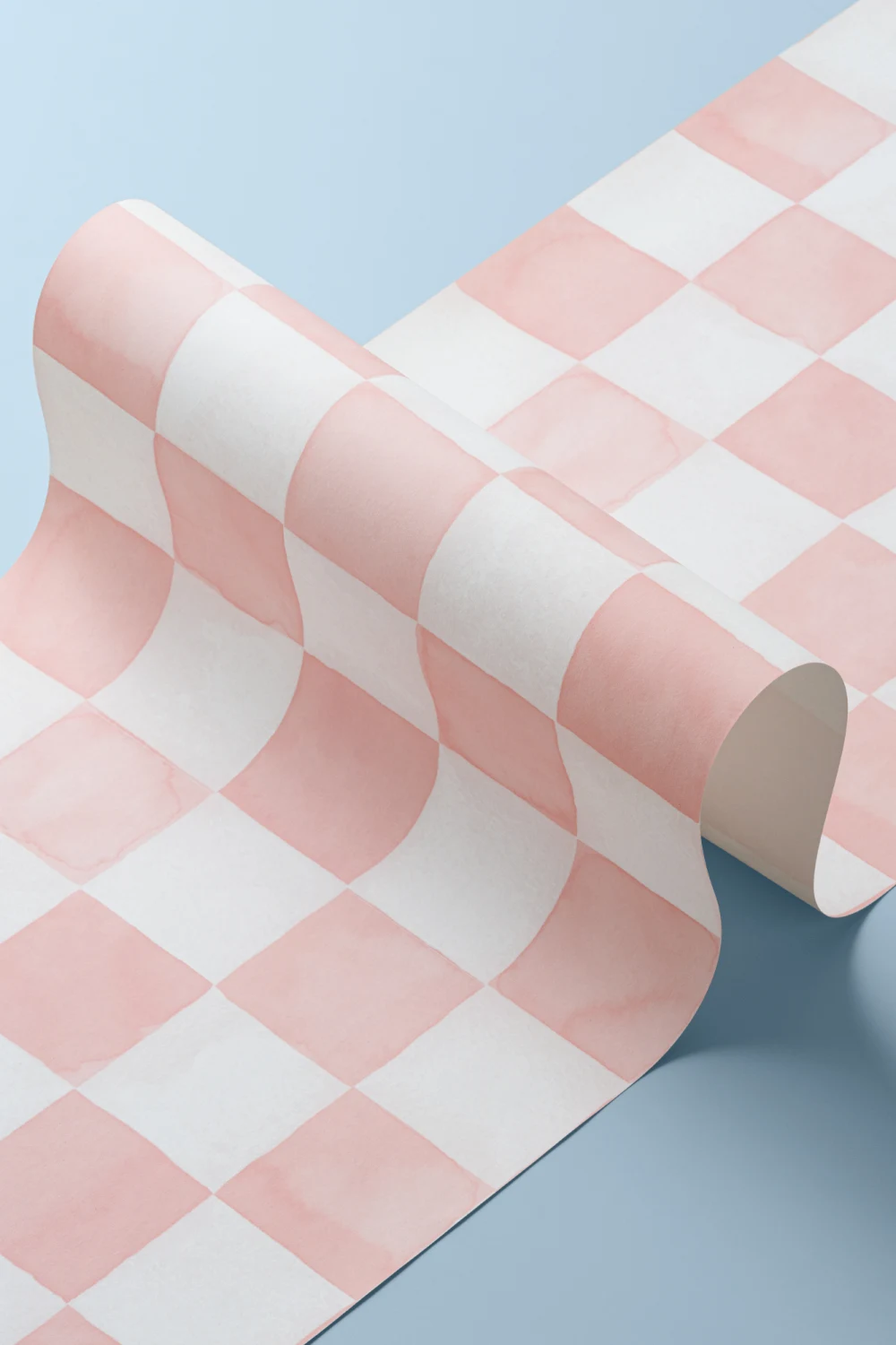 Pink Watercolor Checkered Tile Mural