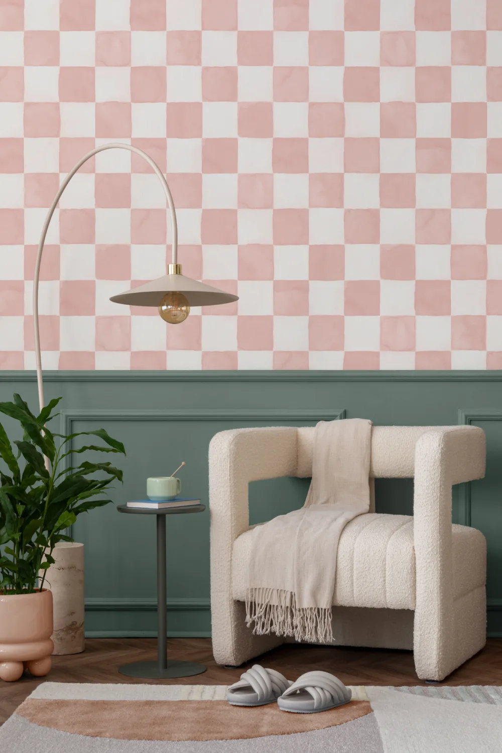 Pink Watercolor Checkered Tile Mural