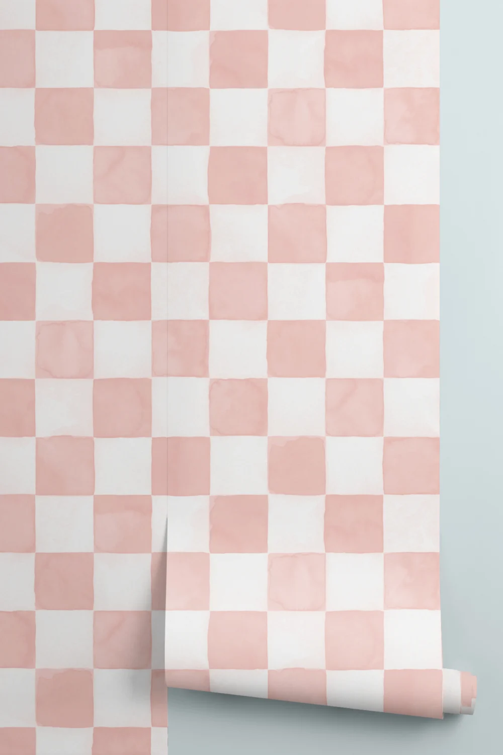 Pink Watercolor Checkered Tile Mural