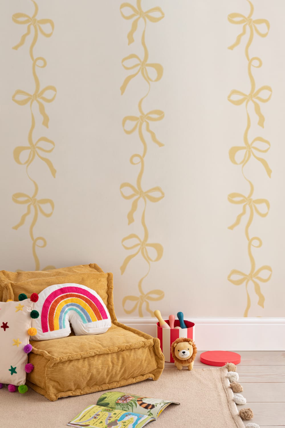 Yellow Ribbon Bow Stripes Mural