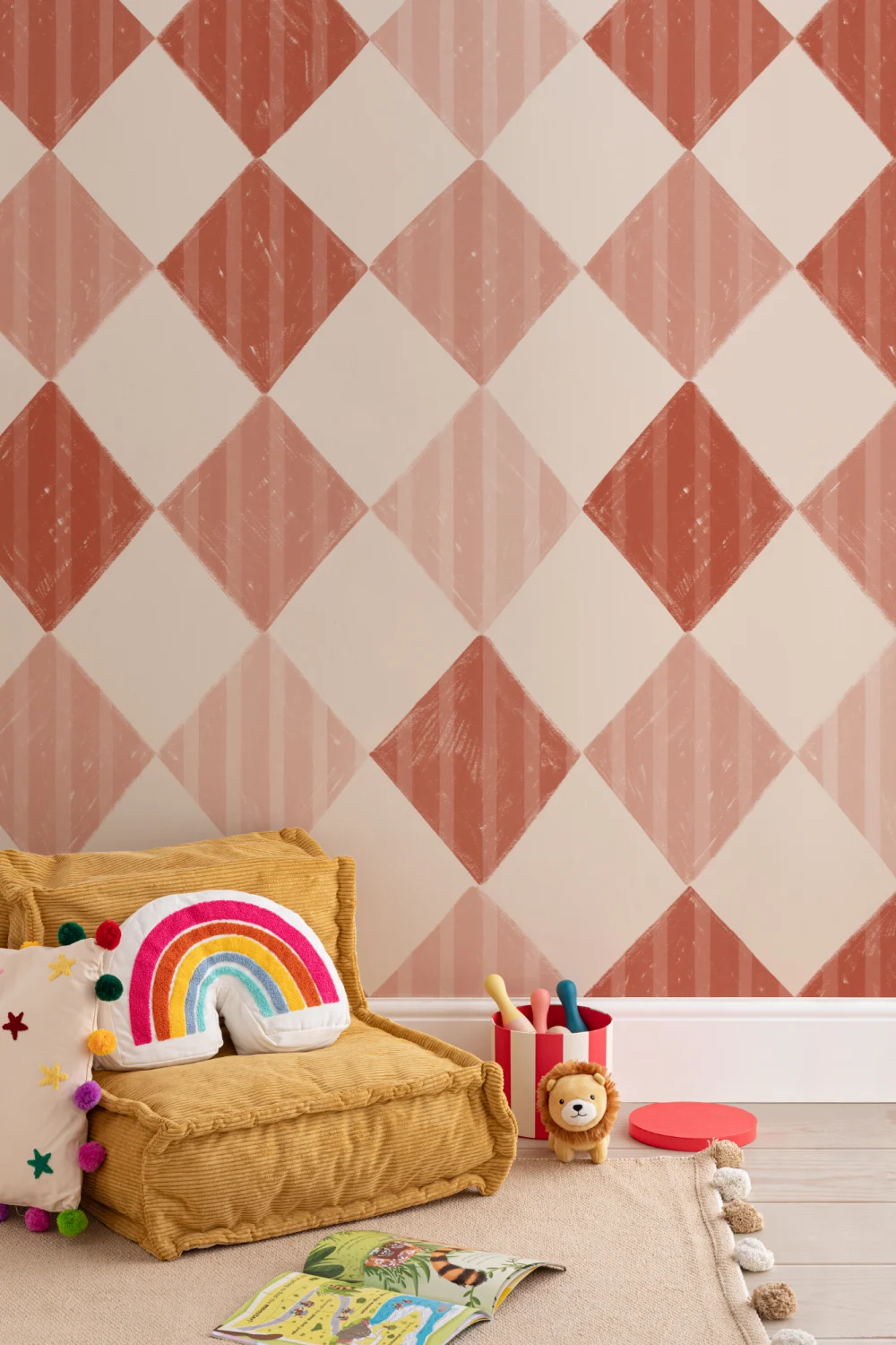 Red Stripe Harlequin Mural