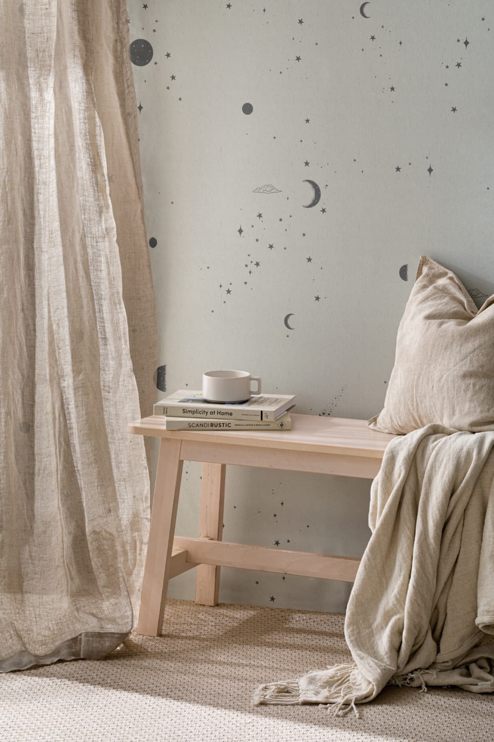 Black & White Moon & Stars Wallpaper Mural