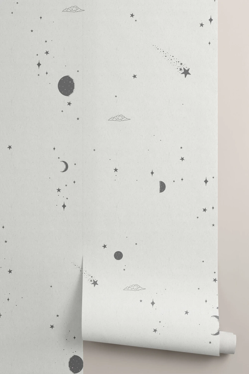 Black & White Moon & Stars Wallpaper Mural