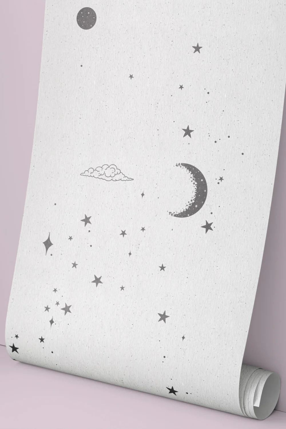 Black & White Moon & Stars Wallpaper Mural