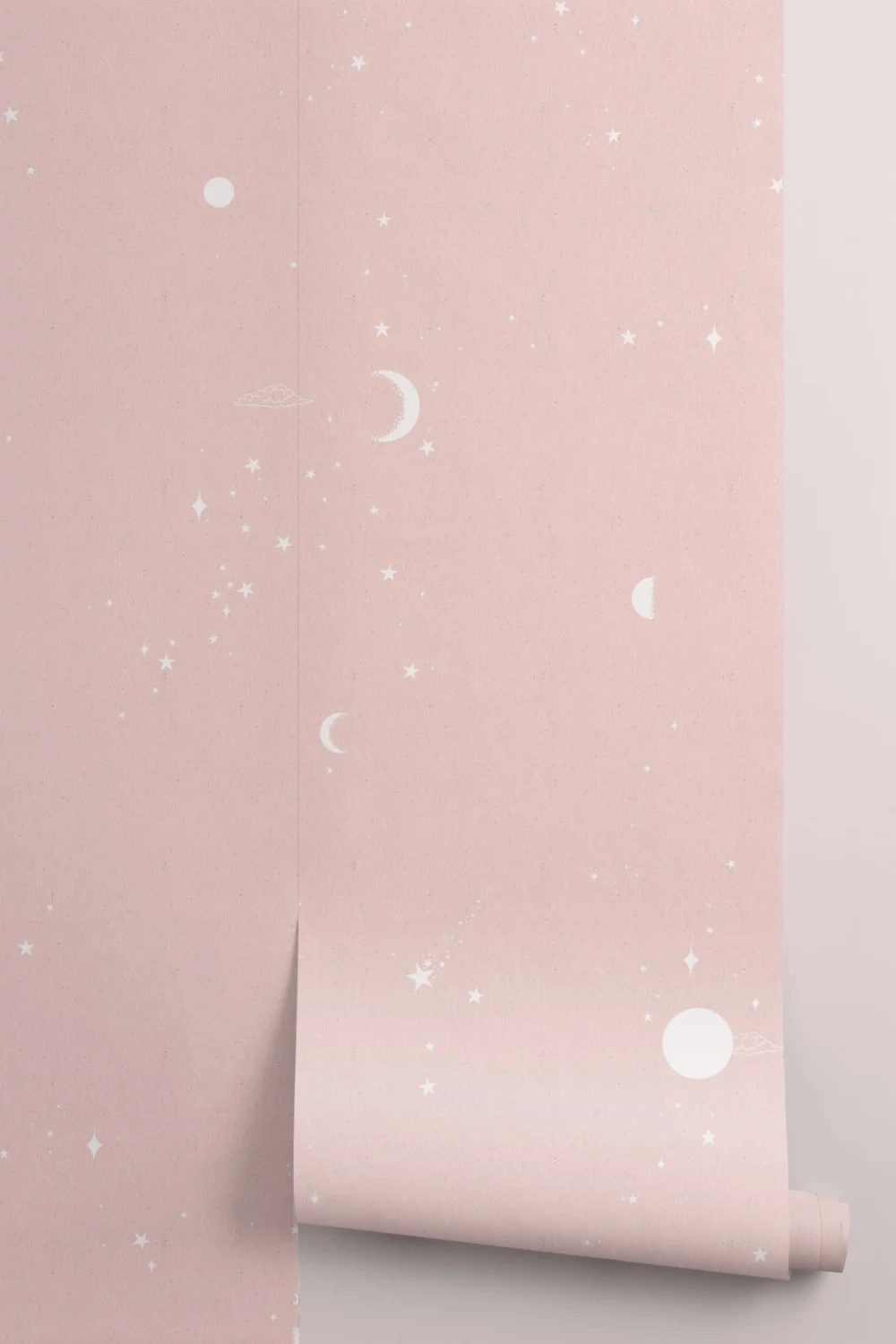 Mural de Papel de Parede Rosa & Branco Lua & Estrelas