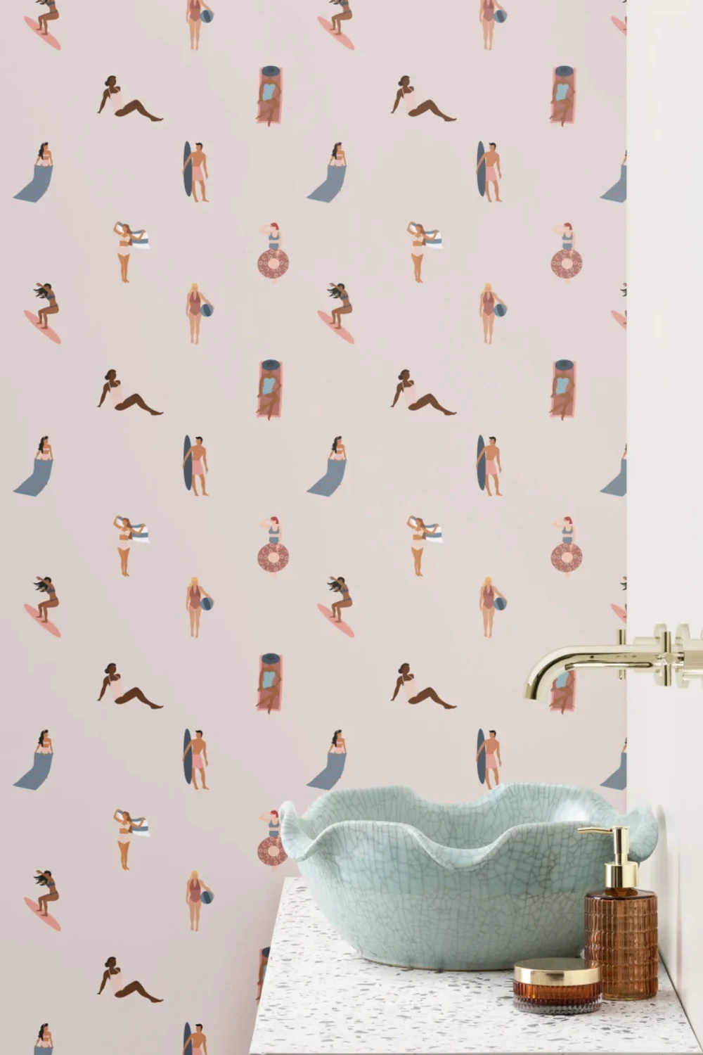 Cream Beach Life Seaside Repeat Pattern Wallpaper