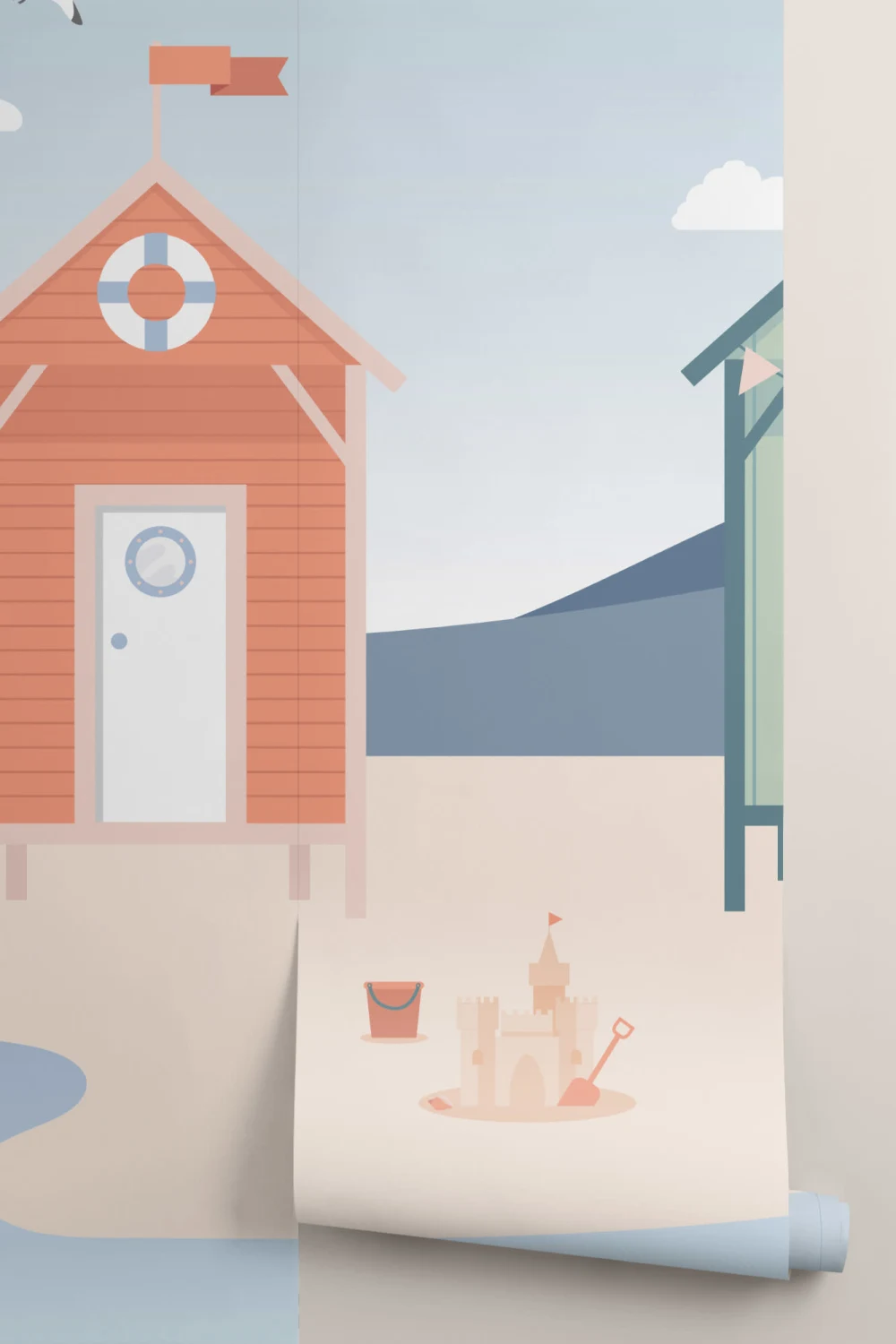 Beach Hut Seaside Wallpaper Mural
