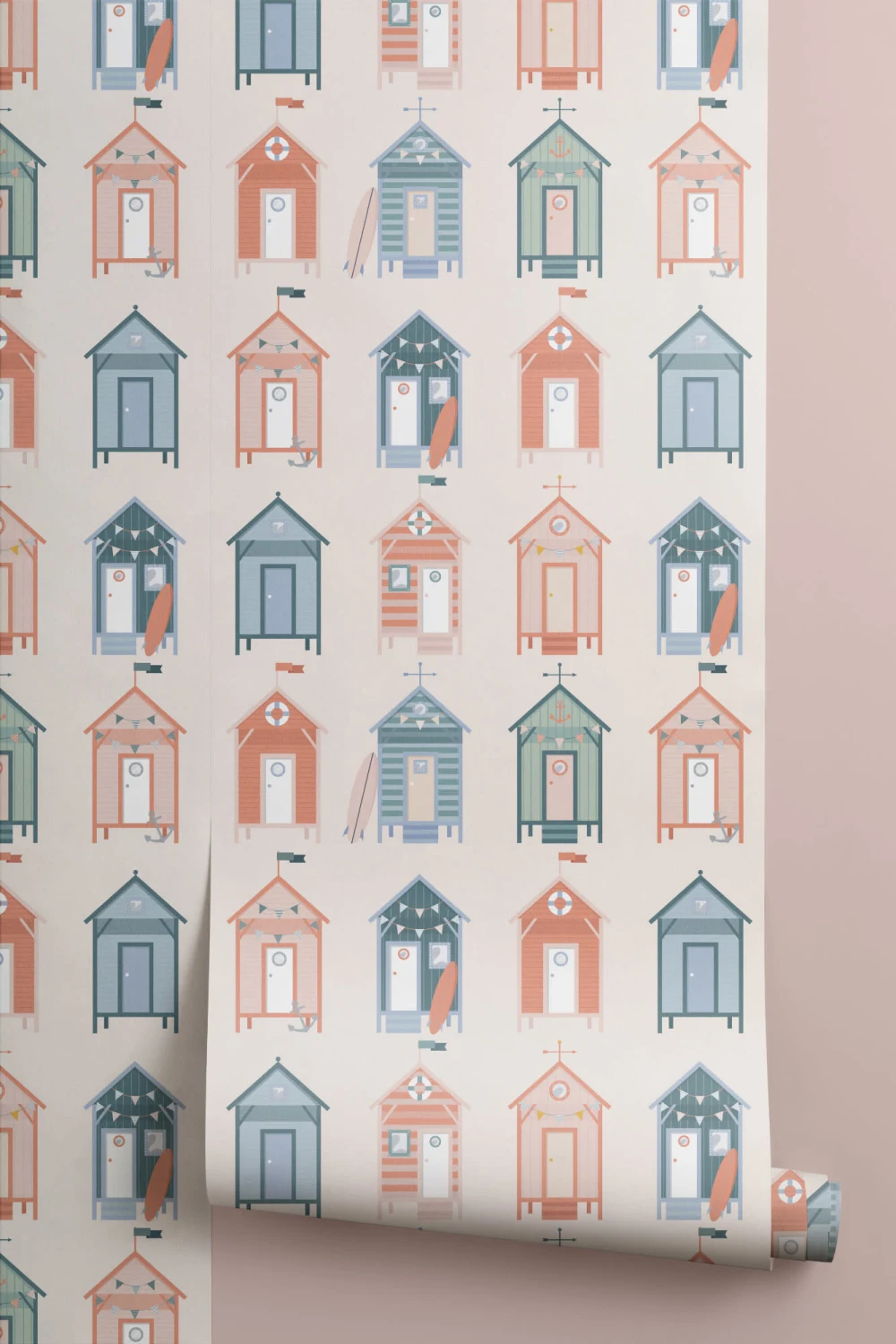 Beach Hut Pattern Seaside Repeat Pattern Wallpaper