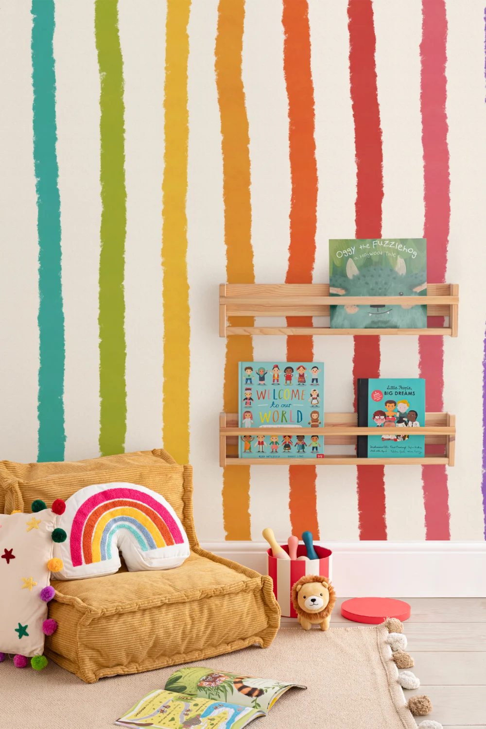 Textured Crayon Rainbow Stripes Wallpaper Mural