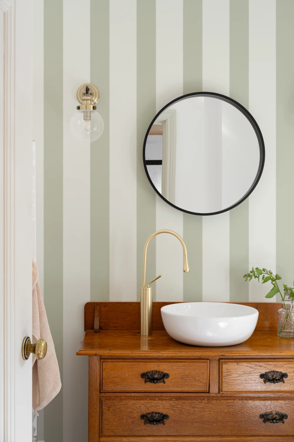 Mint Green & Cream Striped Wallpaper Mural
