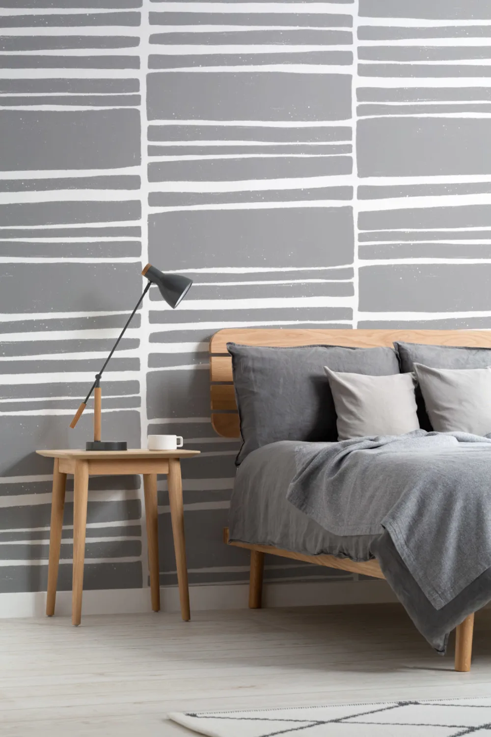 Mural Papel Pintado Gris y Blanco a Rayas Horizontales