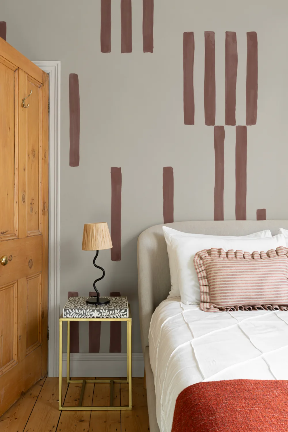 Hand Painted Line Geometric Mural in Terracotta