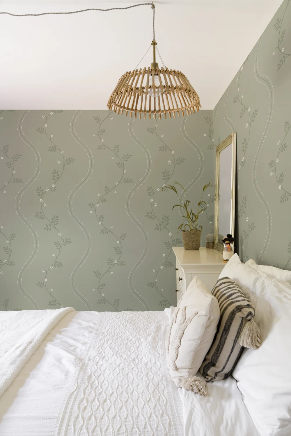 Green Vintage Floral Elegance Mural With Subtle Charm