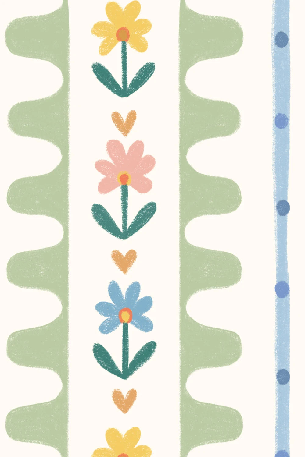 Multicolor Floral Striped Pattern Mural For Cheerful Spaces